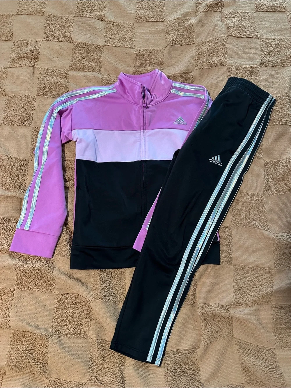 adidas Pink and Black Girls Track Jacket & Pants Set